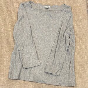 J. Crew Light Gray Long Sleeve Scallop Neck Top